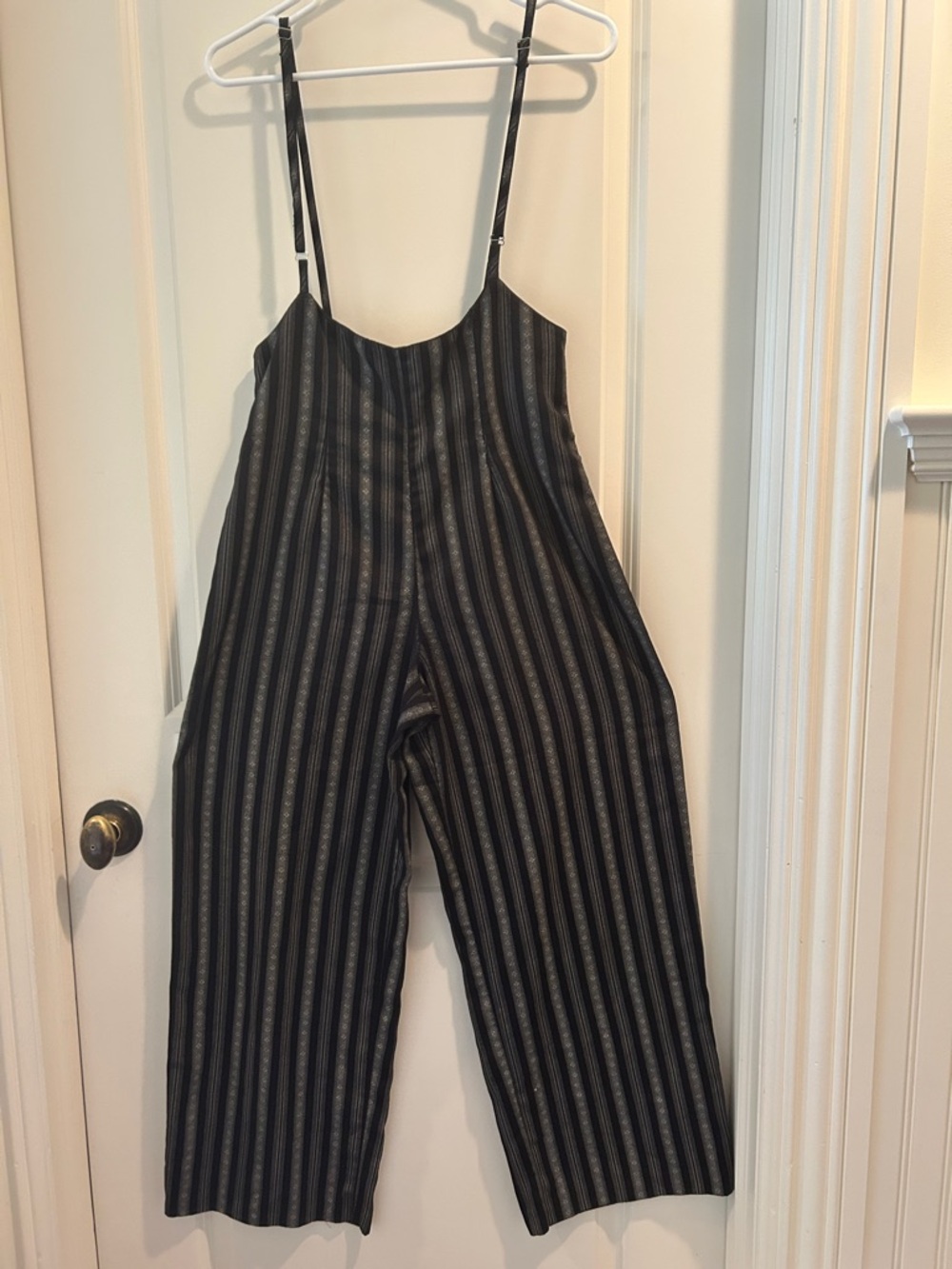 Wiz vintage Striped Black Wide-Leg Jumpsuit Adjust Straps lined zip back size 7